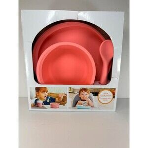 Munchkin C’est Silicone Infant Self Feeding Set Suction Plate Bowl Spoon Coral